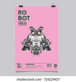 Vector Realistic Robot Illustration. Robot and toys design festival poster template.