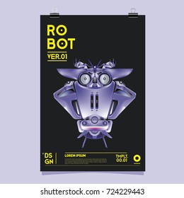 Vector Realistic Robot Illustration. Robot and toys design festival poster template.