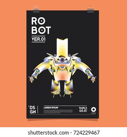 Vector Realistic Robot Illustration. Robot and toys design festival poster template.
