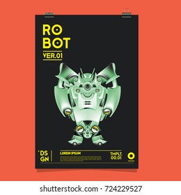 Vector Realistic Robot Illustration. Robot and toys design festival poster template.