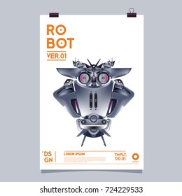 Vector Realistic Robot Illustration. Robot and toys design festival poster template.