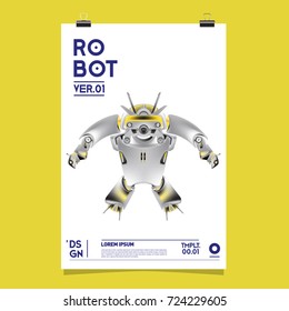 Vector Realistic Robot Illustration. Robot and toys design festival poster template.