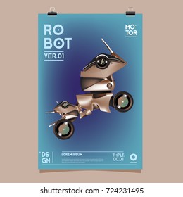 Vector Realistic Robot Illustration. Robot and toys design festival poster template.