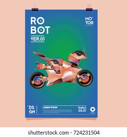 Vector Realistic Robot Illustration. Robot and toys design festival poster template.
