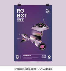 Vector Realistic Robot Illustration. Robot and toys design festival poster template.