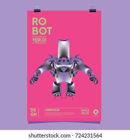 Vector Realistic Robot Illustration. Robot and toys design festival poster template.