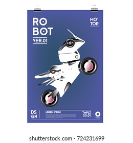 Vector Realistic Robot Illustration. Robot and toys design festival poster template.