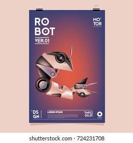 Vector Realistic Robot Illustration. Robot and toys design festival poster template.