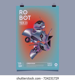 Vector Realistic Robot Illustration. Robot and toys design festival poster template.