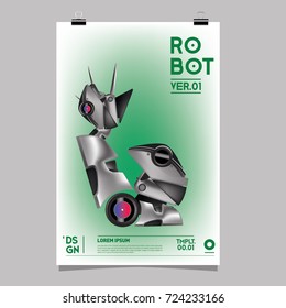 Vector Realistic Robot Illustration. Robot and toys design festival poster template.