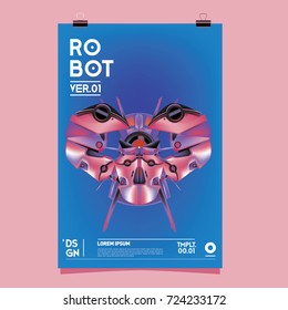 Vector Realistic Robot Illustration. Robot and toys design festival poster template.