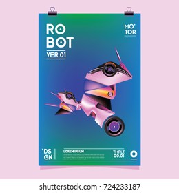 Vector Realistic Robot Illustration. Robot and toys design festival poster template.