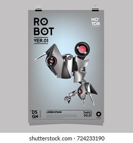 Vector Realistic Robot Illustration. Robot and toys design festival poster template.