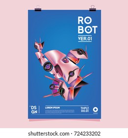 Vector Realistic Robot Illustration. Robot and toys design festival poster template.