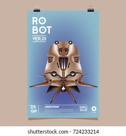 Vector Realistic Robot Illustration. Robot and toys design festival poster template.