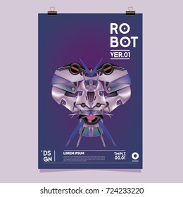 Vector Realistic Robot Illustration. Robot and toys design festival poster template.