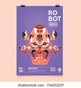 Vector Realistic Robot Illustration. Robot and toys design festival poster template.