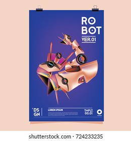 Vector Realistic Robot Illustration. Robot and toys design festival poster template.