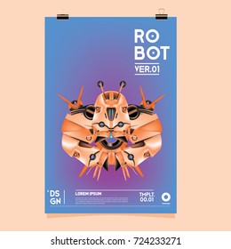 Vector Realistic Robot Illustration. Robot and toys design festival poster template.