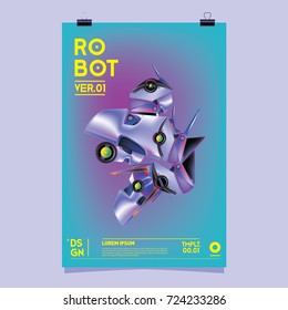 Vector Realistic Robot Illustration. Robot and toys design festival poster template.