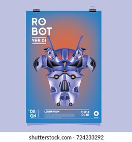 Vector Realistic Robot Illustration. Robot and toys design festival poster template.