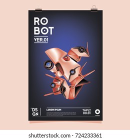 Vector Realistic Robot Illustration. Robot and toys design festival poster template.