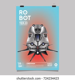 Vector Realistic Robot Illustration. Robot and toys design festival poster template.