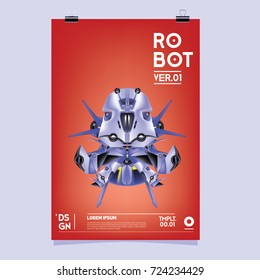 Vector Realistic Robot Illustration. Robot and toys design festival poster template.