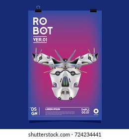 Vector Realistic Robot Illustration. Robot and toys design festival poster template.