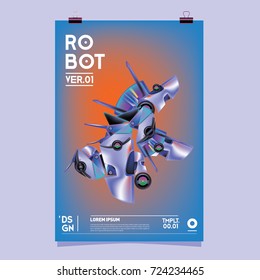 Vector Realistic Robot Illustration. Robot and toys design festival poster template.