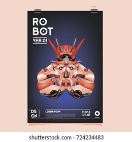 Vector Realistic Robot Illustration. Robot and toys design festival poster template.