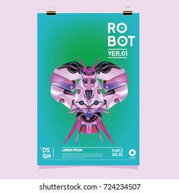 Vector Realistic Robot Illustration. Robot and toys design festival poster template.