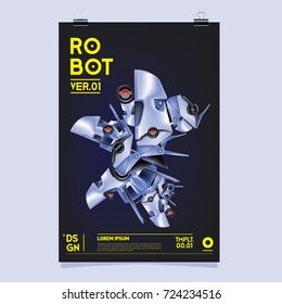 Vector Realistic Robot Illustration. Robot and toys design festival poster template.