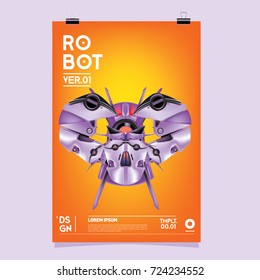 Vector Realistic Robot Illustration. Robot and toys design festival poster template.