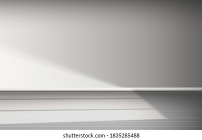 Vector realistic room with light and shadow from open window.