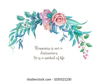 vector realistic rose flower decorated vintage luxurious marriage circle card template with elegant watercolor floral pattern. Isolated background illustration. Wedding marriage invitation card design
