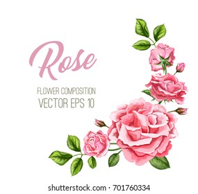 vector realistic rose flower decorated luxurious marriage circle card with elegant floral pattern frame. Isolated template illustration on a white background. Wedding, marriage invitation card design