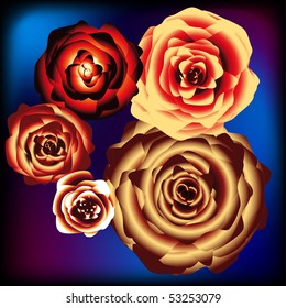 Vector realistic roses on colorful background