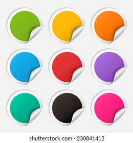 Vector realistic round Colorful Sticker set with curved corner isolated on a white background