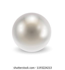 Vector realistic round shiny pearl with shadow isolated on white background