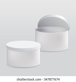 Vector realistic round white  paper boxes for products gifts. Ready for your design