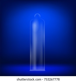 Vector Realistic Rubber Condom on Blurred Blue Background
