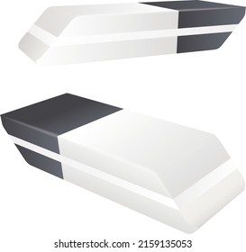 Vector realistic rubber eraser for school, white and grey set