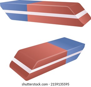 Vector realistic rubber eraser for school, red and blue