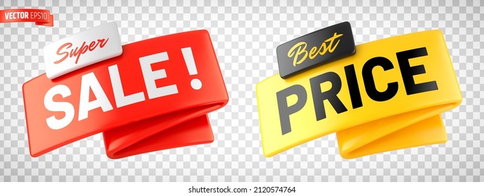 Vector realistic sale banners on a transparent background.