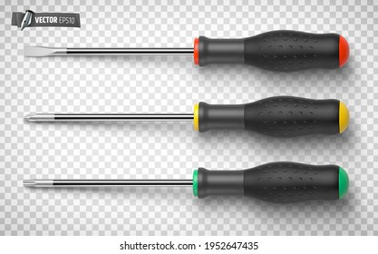 Vector realistic screwdrivers on transparent background