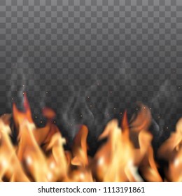 Vector realistic seamless fire border isolated on dark background