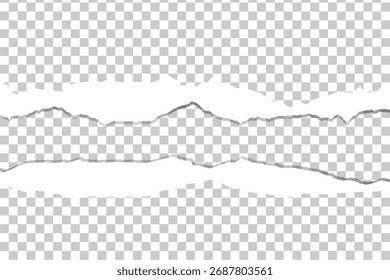 Vector realistic seamless torn paper edge. Ripped white paper strips 