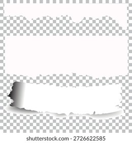 Vector realista de borde de papel rasgado sin fisuras. Tiras de papel blanco rasgado y sombra suave