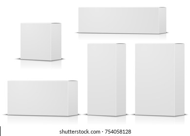 Vector realistic set of different white boxes. For branding etc.